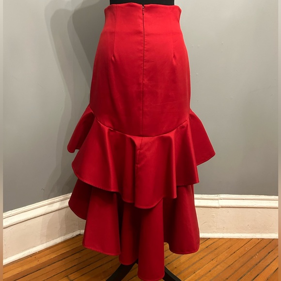 ALEXIS Red Kristyn High-Low Layered Ruffled Cotton Skirt, size S - Picture 6 of 11